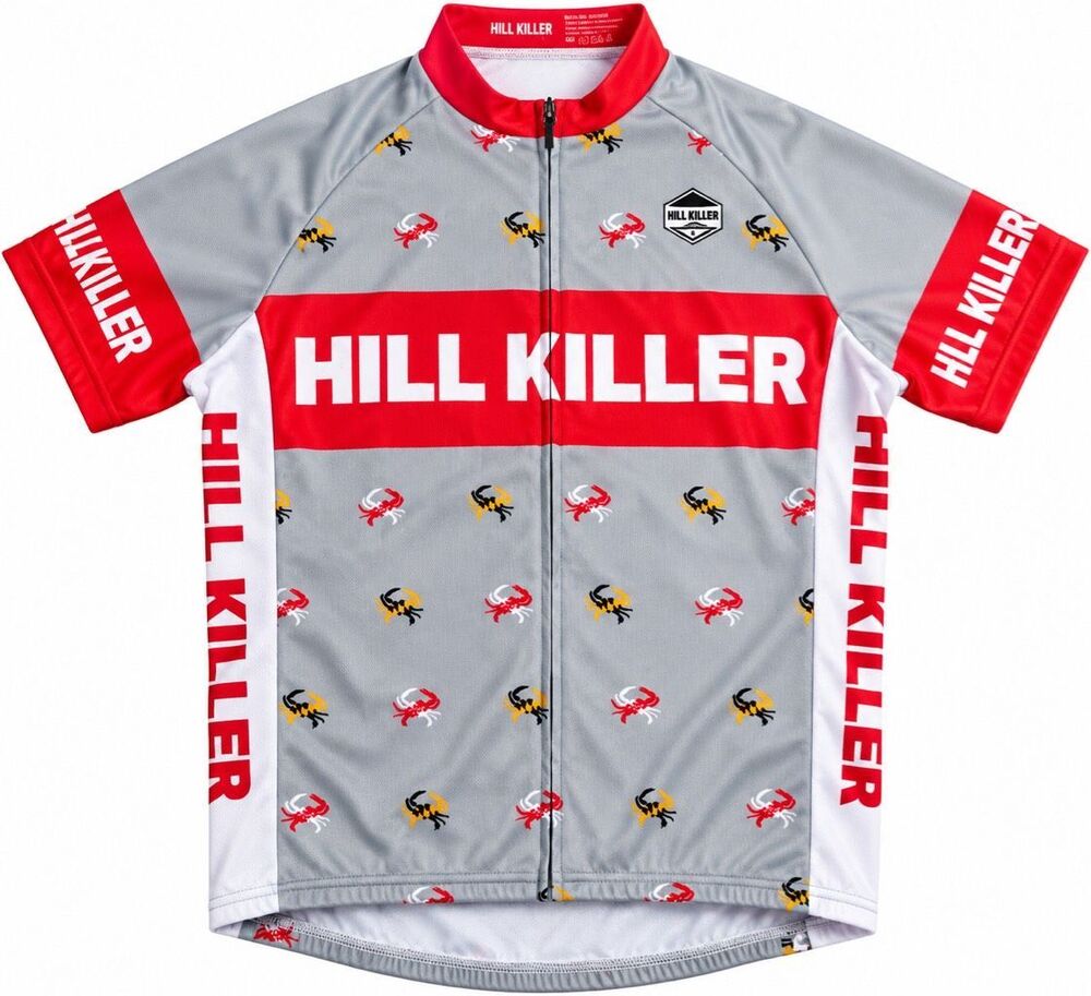 Hill Killer Men’s Maryland Crab Cycling Jersey Gray Red Full Zip Size Large